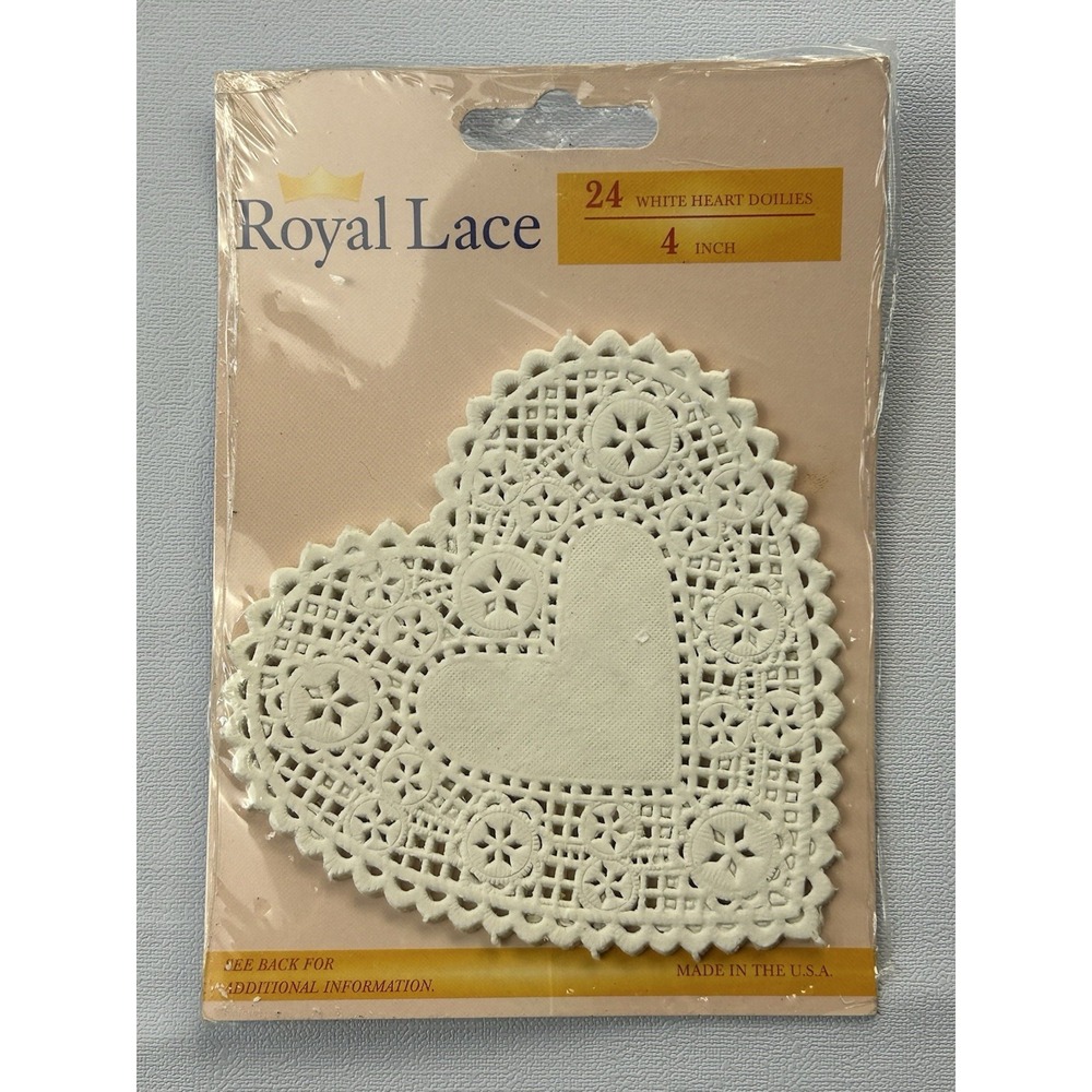 NOS Royal Lace White Heart Doilies 4" 24 Ct Vintage USA Paper Lace Craft